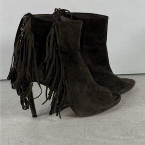 Vince Camuto Dark Brown Fringe Stiletto Heeled Ankle Boots Size 10